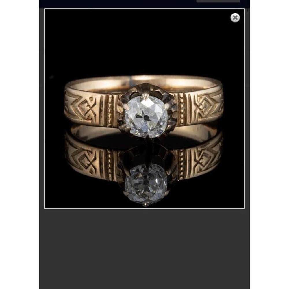 Victorian 14k Gold Band And Very White .45 Ct Diamond Ring